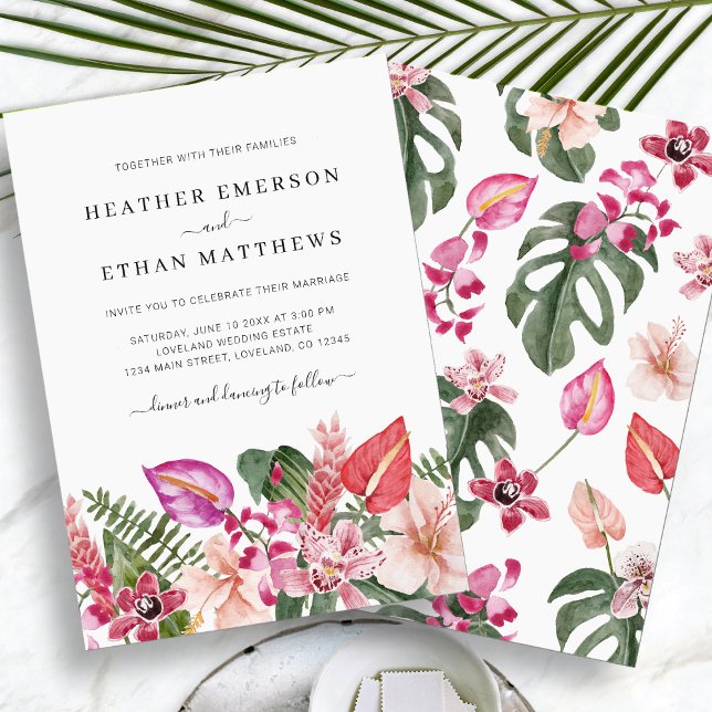Invitación Boda en la Playa Tropical (Tropical Floral Beach Wedding Invitation by Painted Paperie
)