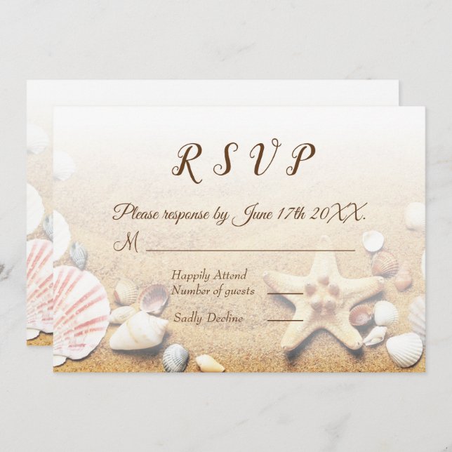 Invitación Boda en la playa tropical con estrellas de mar RSV (Anverso / Reverso)