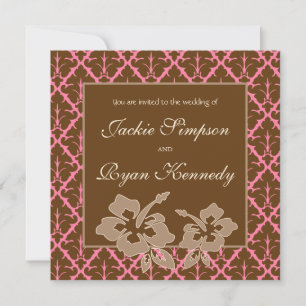 Invitación Boda en la playa tropical Flor de Hibisco Rosa Mar