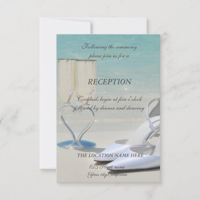 Invitación Boda en la playa, vidrio, recepción de tacones alt (Anverso)