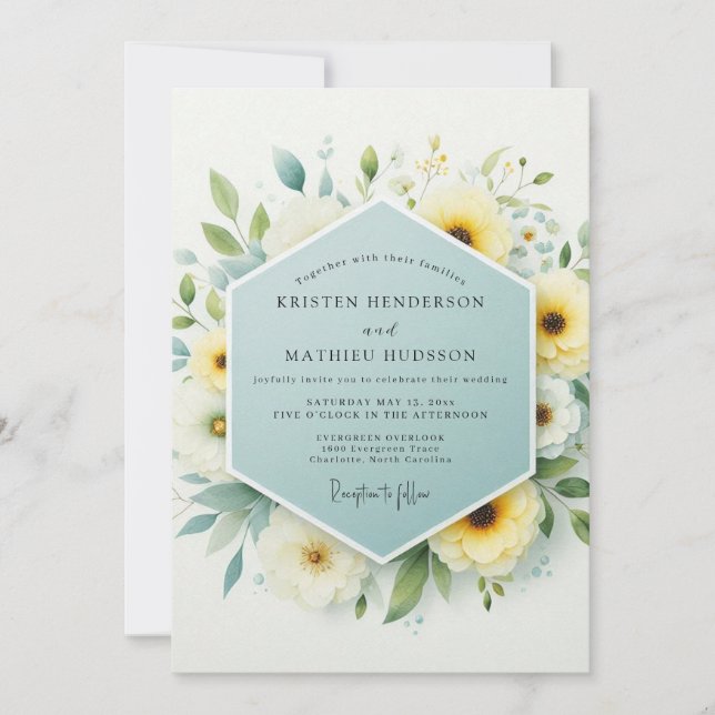 Invitación Boda en la pradera de canario salvia (Anverso)