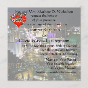 Invitación Boda en Las Vegas y corazón rojo de recepción