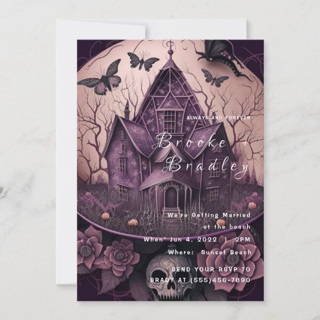 Invitación Boda en Mansión Embrujada Gótica (Anverso)