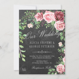 Invitación Boda en monograma de los Rosas rusos de Borgoña y