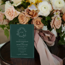 Invitación Boda en monograma del Escudo de esmeralda verde mo