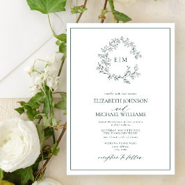 Invitación Boda en monograma del Escudo de esmeralda verde mo