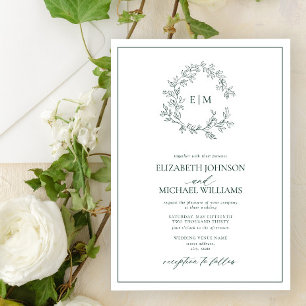 Invitación Boda en monograma del Escudo de esmeralda verde mo