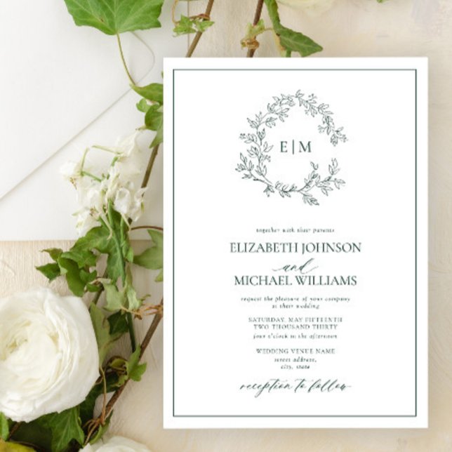Invitación Boda en monograma del Escudo de esmeralda verde mo (Subido por el creador)