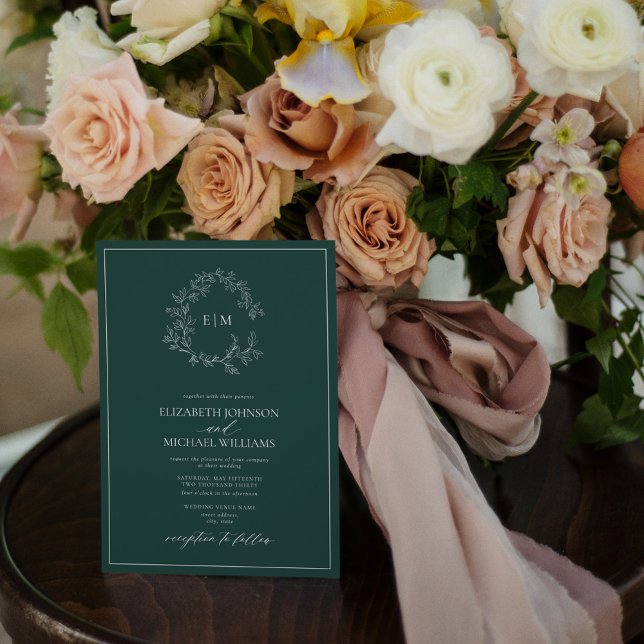 Invitación Boda en monograma del Escudo de esmeralda verde mo (Subido por el creador)