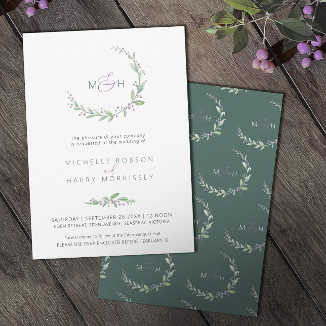 Invitación Boda en monograma verde morado (Subido por el creador)