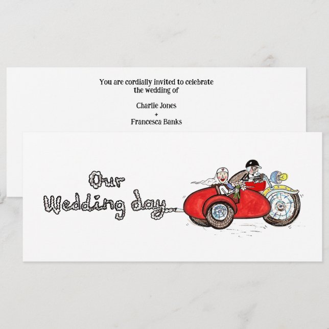 Invitación Boda en moto y sidecar (Anverso / Reverso)