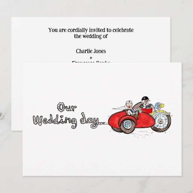 Invitación Boda en moto y sidecar (Anverso / Reverso)