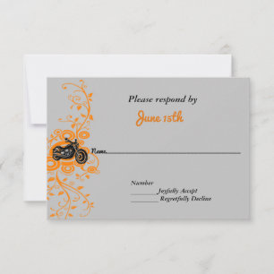Invitación Boda en Motocicleta Gris, Naranja, Negro RSVP