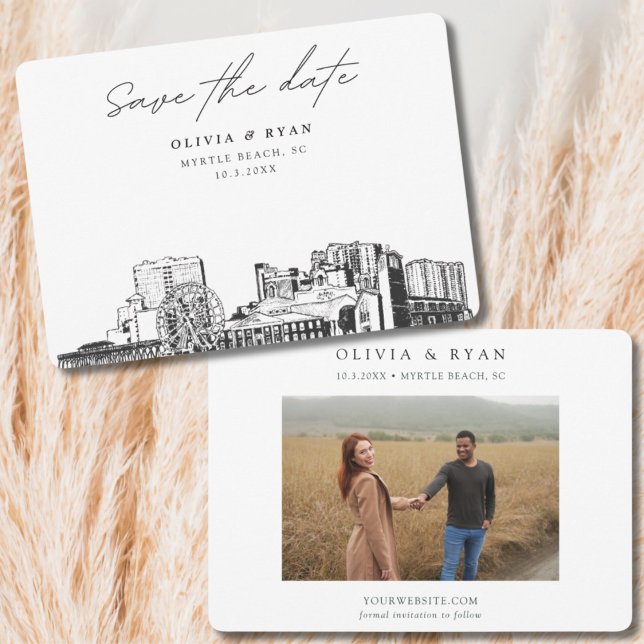 Invitación Boda en Myrtle Beach Skyline Save the Date  (Myrtle Beach Florida Wedding Save the Date Invitation)