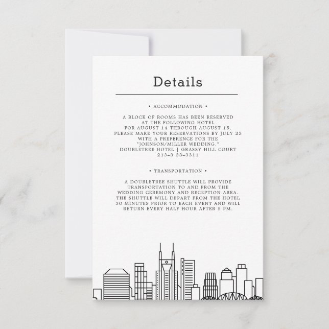 Invitación Boda en Nashville | Detalles para Invitados (Anverso)