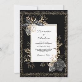 Invitación Boda en negro blanco y oro