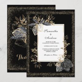 Invitación Boda en negro blanco y oro