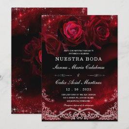 Invitación Boda en Negro, Rojo y Blanco