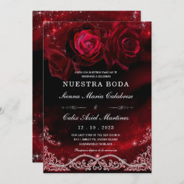 Invitación Boda en Negro, Rojo y Blanco