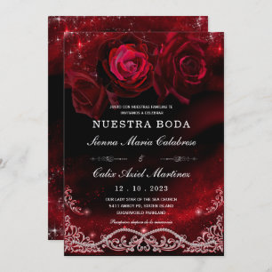 Invitación Boda en Negro, Rojo y Blanco