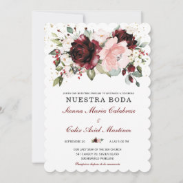 Invitación Boda en oro burdeos y rosa rubor