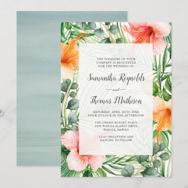 Invitación Boda en Paraíso Tropical Hibiscus Floral (Anverso / Reverso)