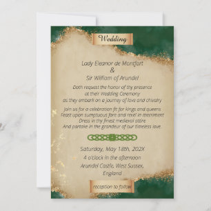 Invitación Boda en Pergamino de Oro Verde Medieval
