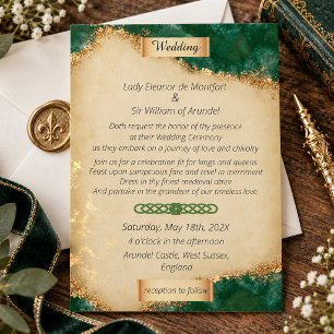 Invitación Boda en Pergamino de Oro Verde Medieval