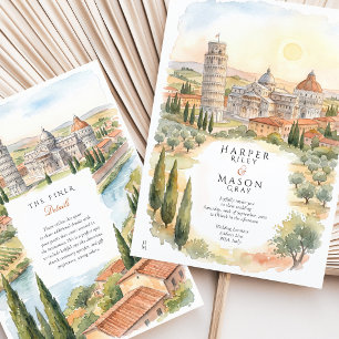 Invitación Boda en Pisa Italia Acuarela Torre Inclinada