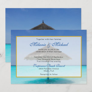 Invitación Boda en Playa Tropical con Sombrilla de Paja