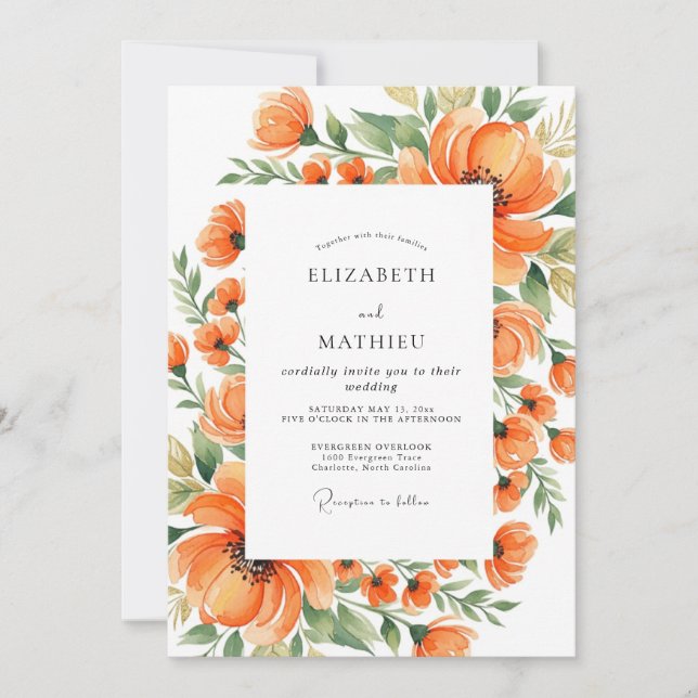 Invitación Boda en pradera artística de mandarina (Anverso)