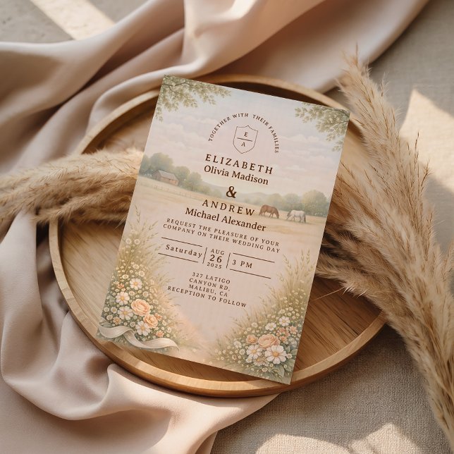 Invitación Boda en pradera de campo con pasteles suaves (Subido por el creador)