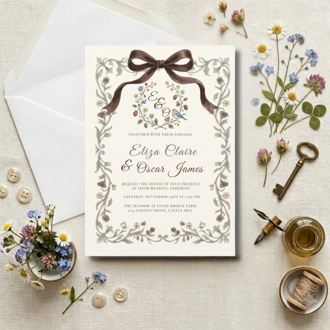 Invitación Boda en pradera de flores silvestres coquette (Coquette Wildflower Meadow Wedding Invitation)