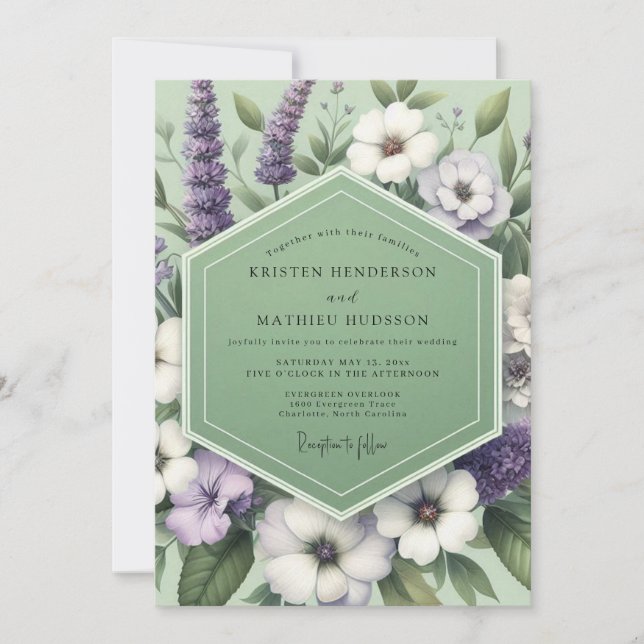 Invitación Boda en pradera de lavanda salvia (Anverso)