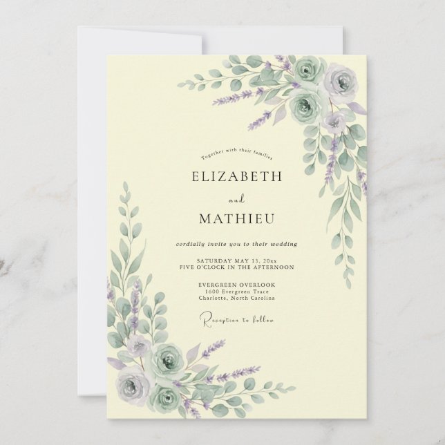 Invitación Boda en pradera elegante de verde salvia (Anverso)