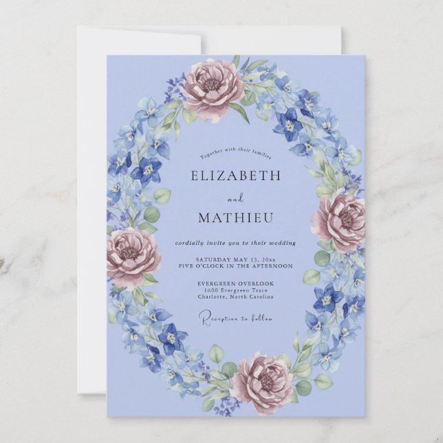 Invitación Boda en pradera elegante de vincapervinca (Anverso)
