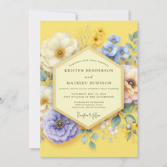 Invitación Boda en pradera floral amarilla (Anverso)