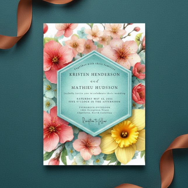 Invitación Boda en pradera floral de coral (Subido por el creador)