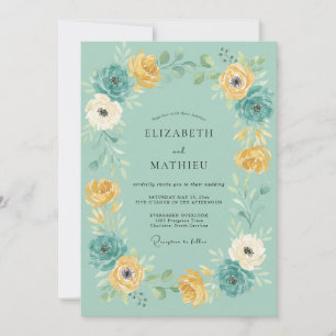 Invitación Boda en pradera floral turquesa