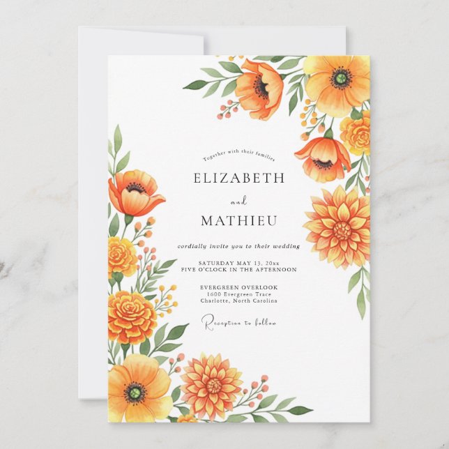 Invitación Boda en pradera impresionante naranja (Anverso)