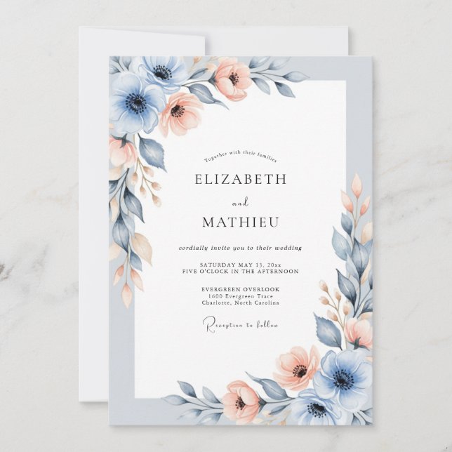 Invitación Boda en pradera luminosa azul polvoriento (Anverso)
