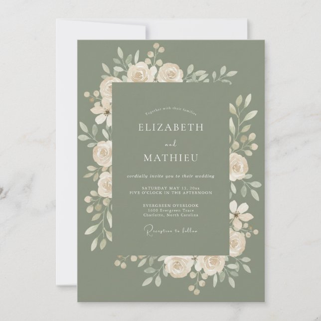 Invitación Boda en pradera pintoresca de verde salvia (Anverso)