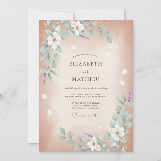 Invitación Boda en pradera poética sonrojada (Anverso)