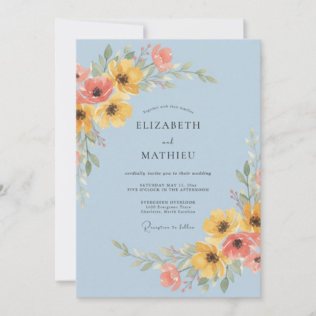 Invitación Boda en pradera radiante azul en polvo (Anverso)