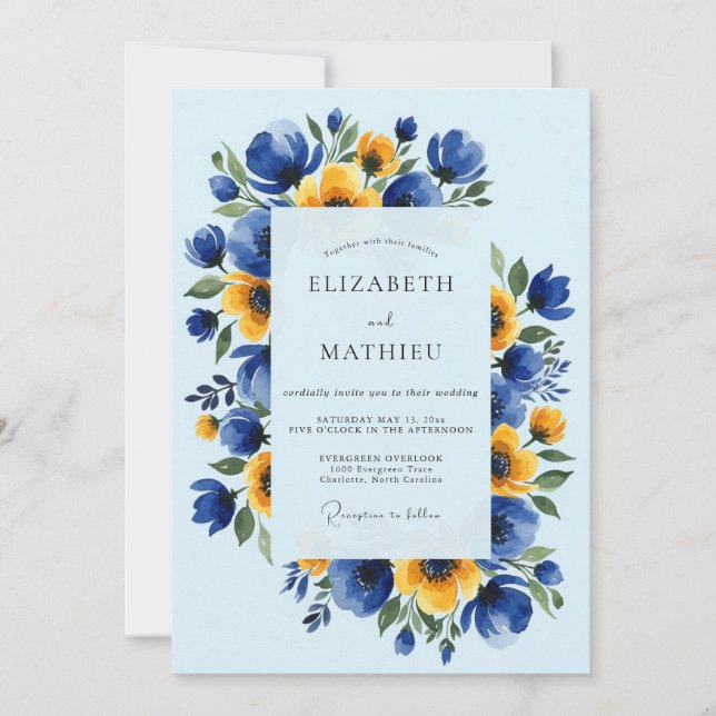 Invitación Boda en pradera radiante de azul cielo (Anverso)