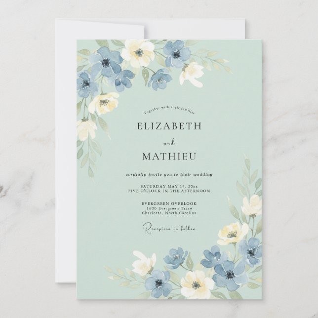 Invitación Boda en pradera serena de verde salvia (Anverso)