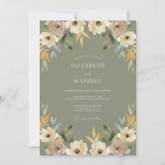 Invitación Boda en pradera silenciada de verde salvia (Anverso)