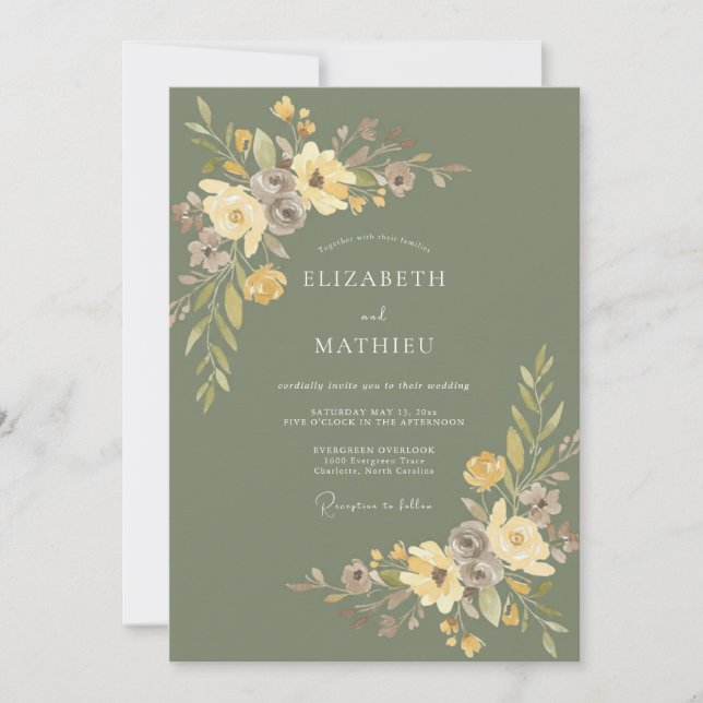 Invitación Boda en pradera tranquila de verde salvia (Anverso)