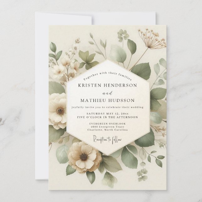 Invitación Boda en pradera verde marfil (Anverso)