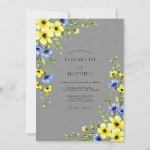 Invitación Boda en pradera vibrante gris amarillo